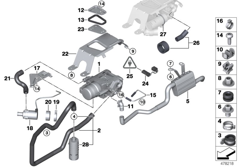 Автономная система отопления для BMW E70N X5 M50dX N57X (схема запчастей)