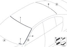 Остекление, дополнительные элементы для BMW F30N 318d B47 (схема запасных частей)