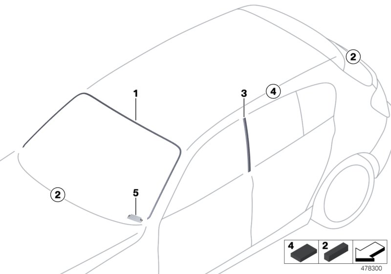 Остекление, дополнительные элементы для BMW F21 116i N13 (схема запчастей)