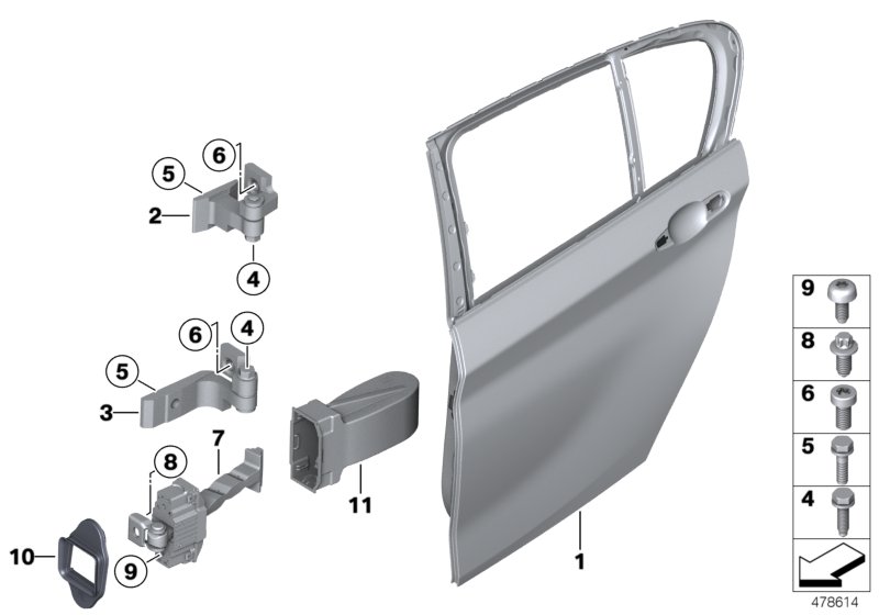 Задняя дверь - петля/ограничитель двери для BMW F30N 330d N57N (схема запчастей)