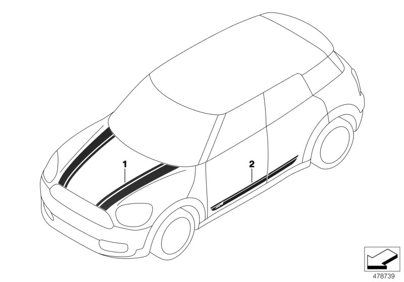 Дооснащение декоративной полосой для BMW F60 JCW ALL4 B48 (схема запчастей)