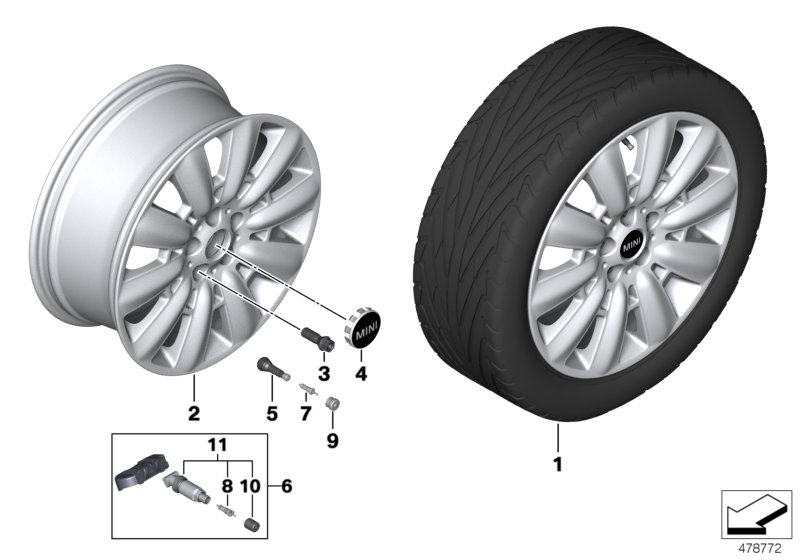MINI л/м колесо Pin Spoke 533 - 18" для BMW F60 Cooper S B46 (схема запчастей)