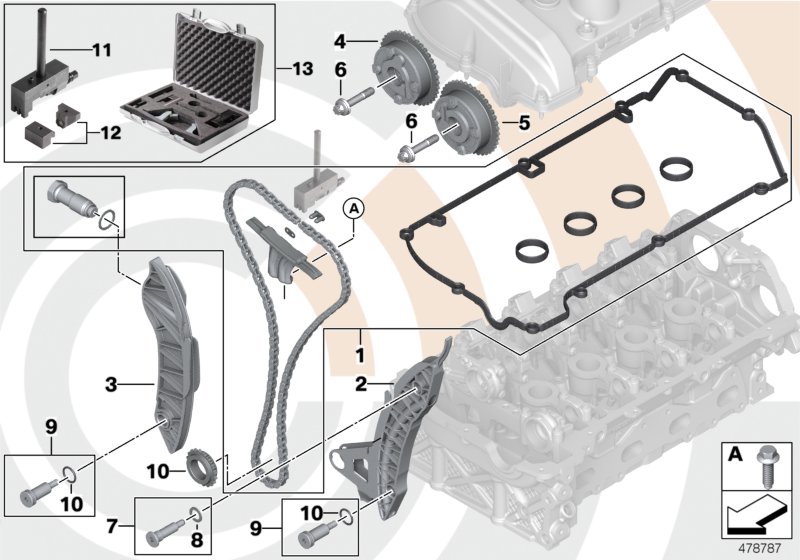 Ремкомплект открытой приводной цепи Вх для BMW F30 320i ed N13 (схема запчастей)