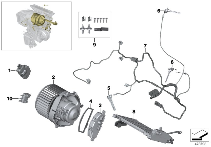 Электр.детали отопителя/кондиционера для BMW F39 X2 M35iX B48E (схема запчастей)
