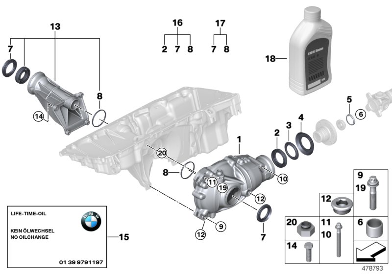 Редуктор перед.моста детали полн.привод для BMW E72 Hybrid X6 N63 (схема запчастей)