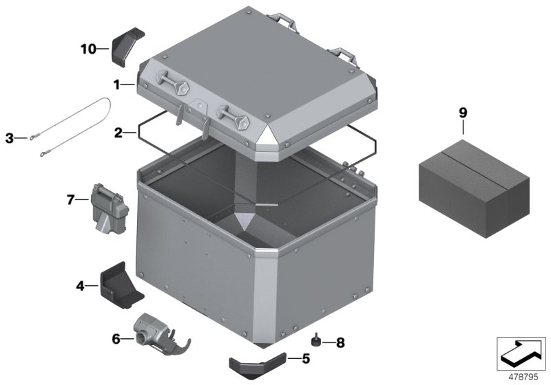 Детали алюминиевого топкейса для MOTO K50 R 1250 GS 19 (0J91, 0J93) 0 (схема запчастей)