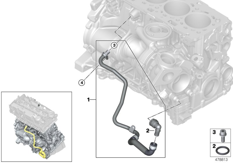 Система охлаждения-турбонагнетатель для BMW G31 525d B47 (схема запчастей)