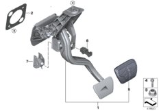 Педальный механизм АКПП для BMW G12 740LdX B57 (схема запасных частей)