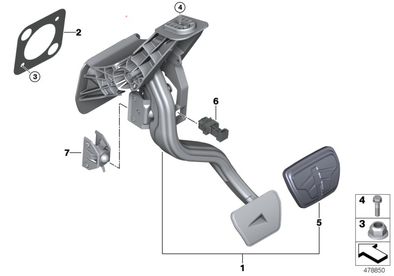 Педальный механизм АКПП для BMW G30 520d ed B47 (схема запчастей)