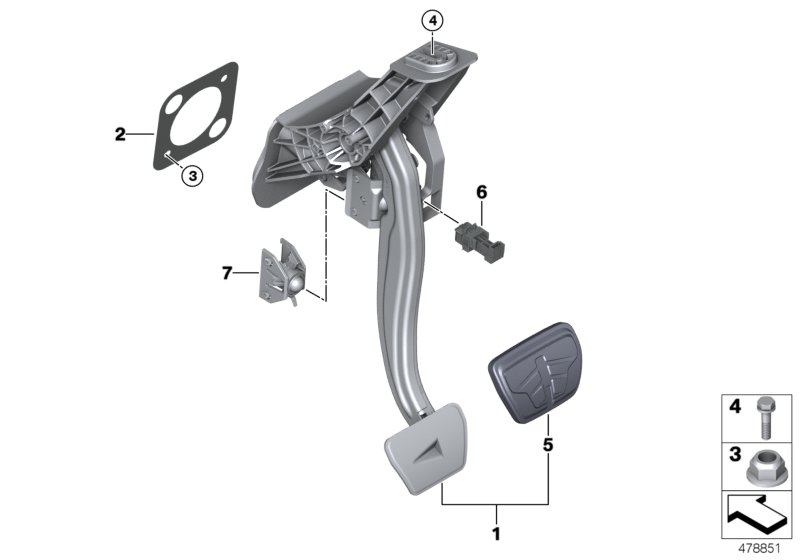 Педальный механизм АКПП для BMW G02 X4 20dX B47D (схема запчастей)