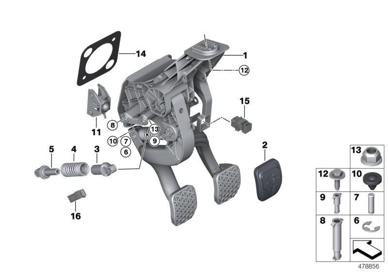 Педальный механизм для а/м с МКПП для BMW G01 X3 18d (TX11) B47 (схема запчастей)