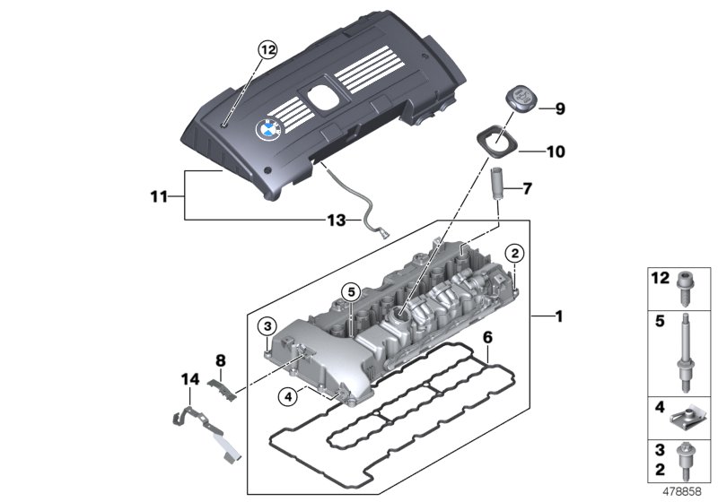 Крышка головки блока цилиндров для BMW F01 740i N54 (схема запчастей)
