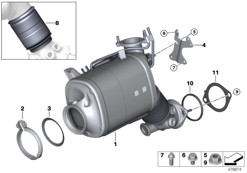 Катализатор/сажевый фильтр для BMW G05 X5 30dX B57 (схема запчастей)