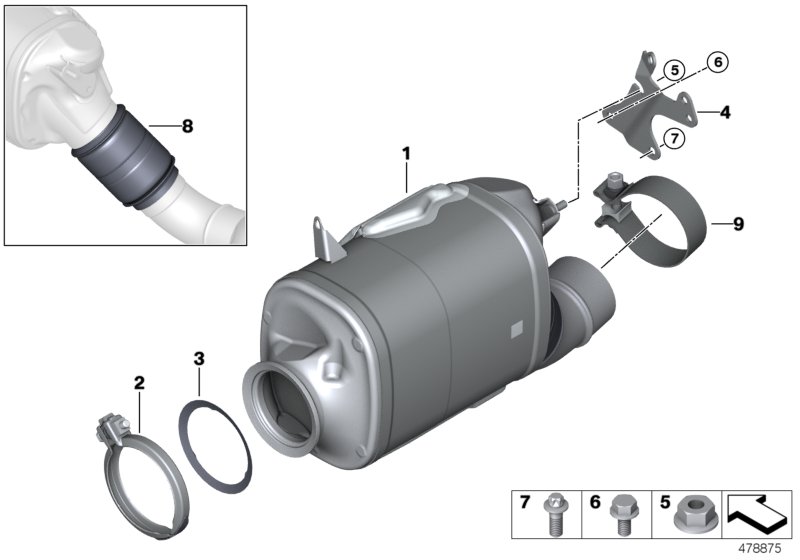 Катализатор/сажевый фильтр для BMW G06 X6 30dX B57 (схема запчастей)