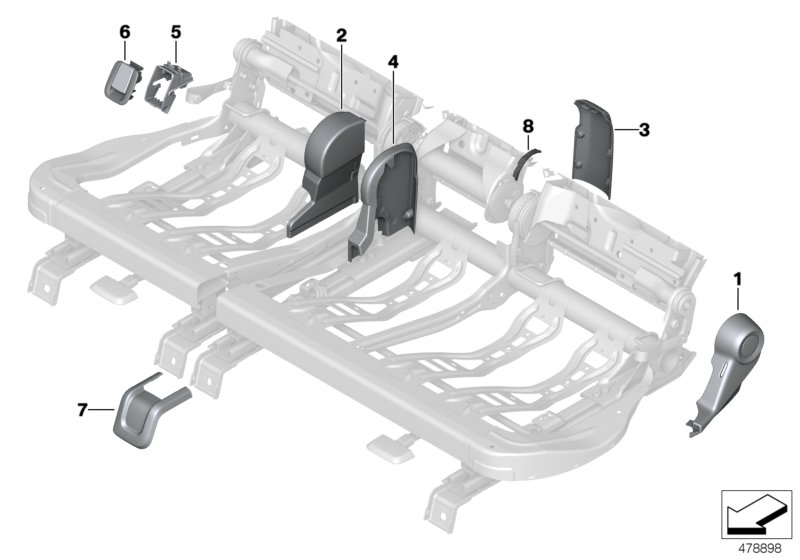 Накладки подушки заднего сиденья для MINI F60 Cooper SE ALL4 B38X (схема запчастей)