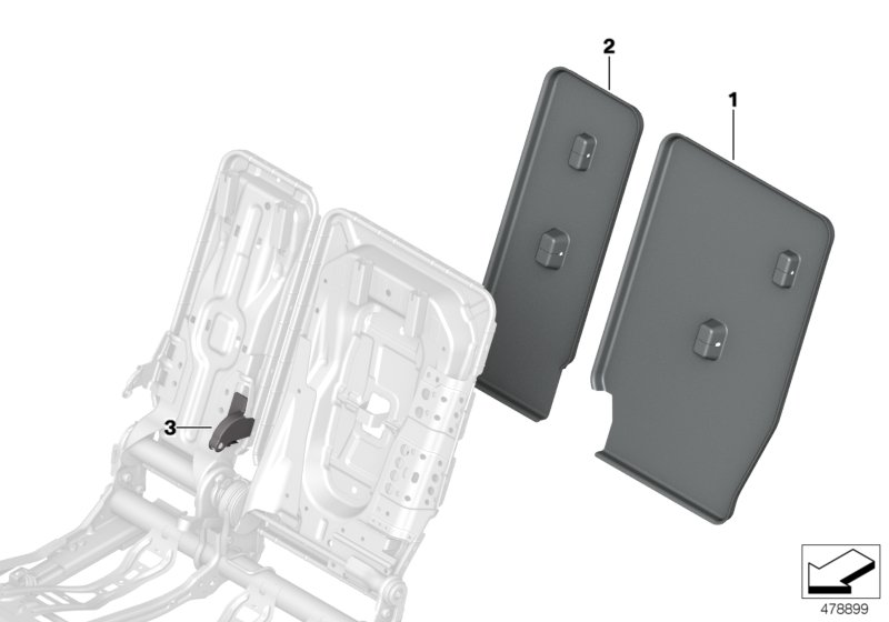 Накладки спинки заднего сиденья для BMW F60 One D B37B (схема запчастей)