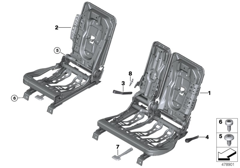 Каркас подушки сиденья пов.комф.Зд для BMW F60 JCW ALL4 B48 (схема запчастей)
