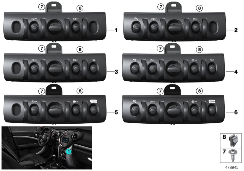 Блок переключателей в центр.консоли для BMW F60 Cooper D B47 (схема запчастей)