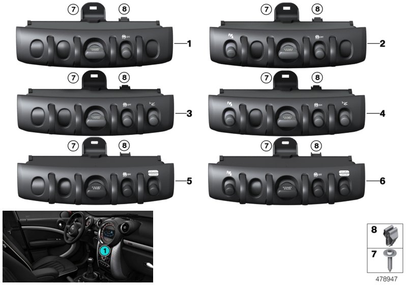 Блок переключателей в центр.консоли для BMW F56 One First B38B (схема запчастей)