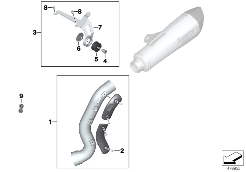 Доп.элементы спортивного глушителя Вх для BMW K23 R nineT Scrambler (0J31, 0J33) 0 (схема запчастей)