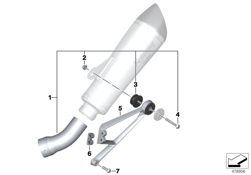 Доп.элементы спортивного глушителя Нж для BMW K21 R nineT 16 (0J01, 0J03) 0 (схема запчастей)