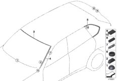 Остекление, дополнительные элементы для BMW F15 X5 25dX N47S1 (схема запасных частей)
