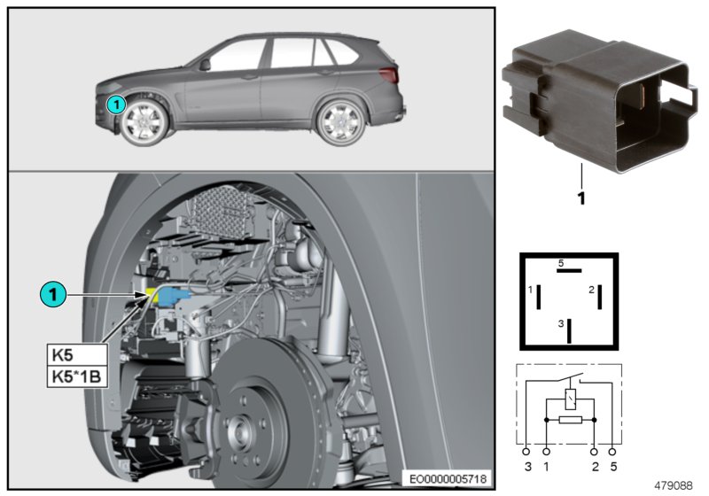 Реле электровентилятора двигателя K5 для BMW M13 Zinoro 60H/100H B38X (схема запчастей)