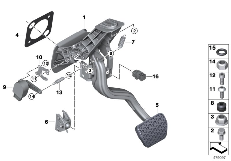 Педальный механизм АКПП для BMW G30 530eX B48X (схема запчастей)