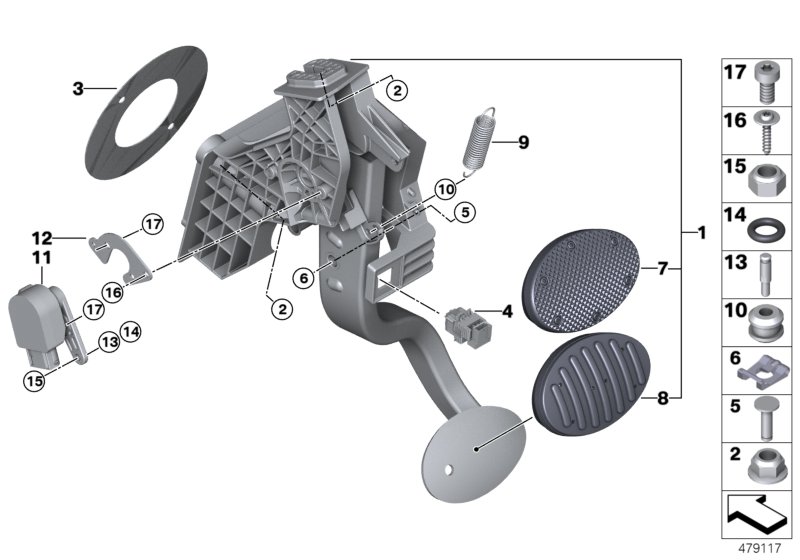 Педальный механизм АКПП для BMW F60 Cooper SE ALL4 B38X (схема запчастей)