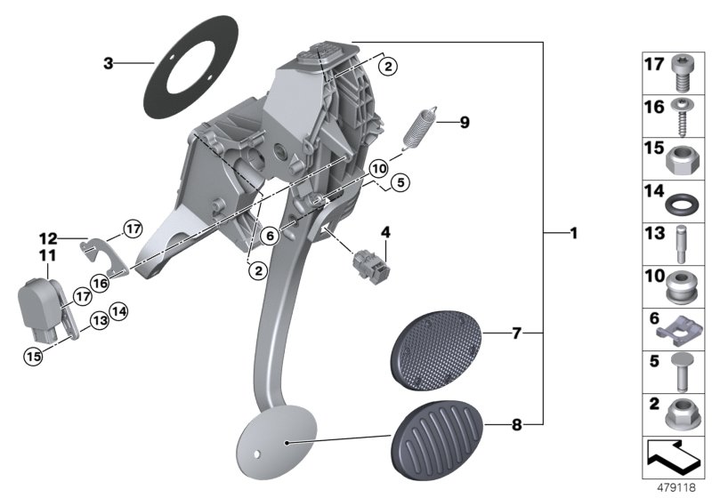 Педальный механизм АКПП для BMW F60 Cooper SE ALL4 B38X (схема запчастей)