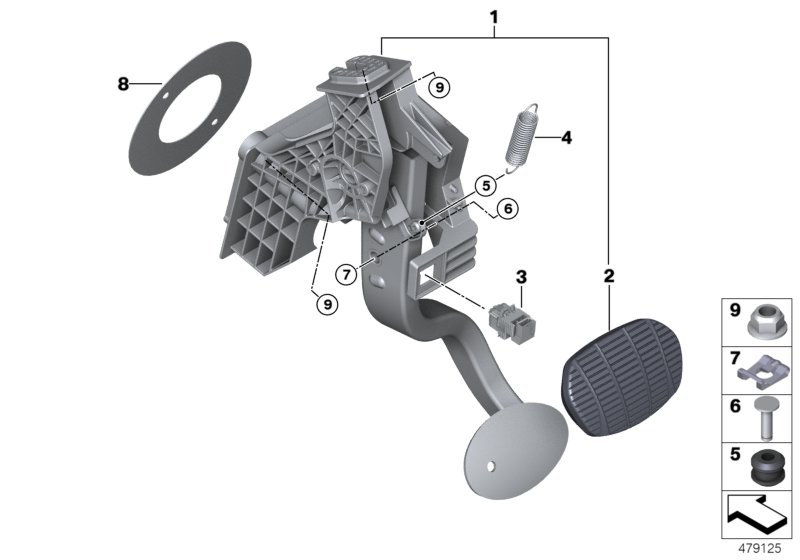 Педальный механизм АКПП для BMW F39 X2 25iX B46D (схема запчастей)