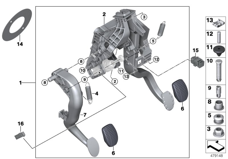 Педальный механизм для а/м с МКПП для BMW F45N 218i B38C (схема запчастей)