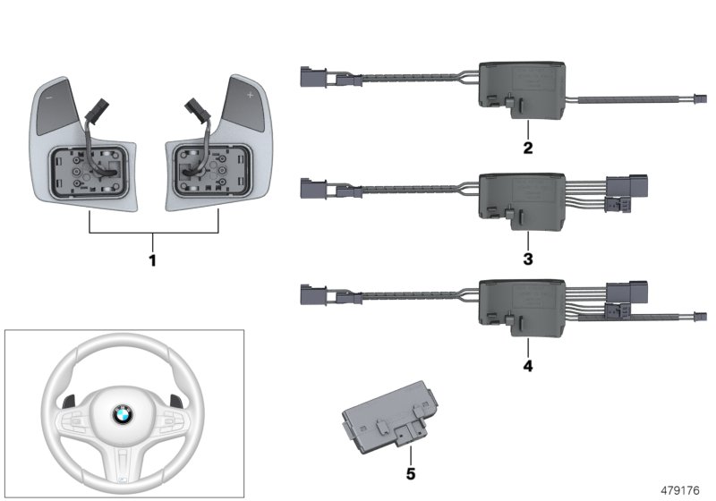 Электр.блок в рул.колесе и 2-поз.пер. для BMW G12N 750LiX N63B (схема запчастей)