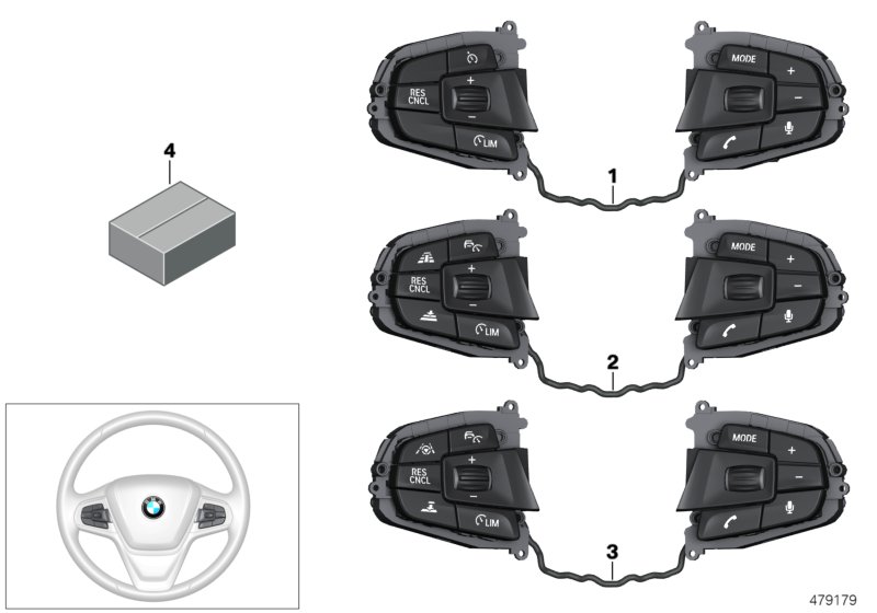 Переключатель базового рулевого колеса для BMW G30 520i 1.6 B48 (схема запчастей)