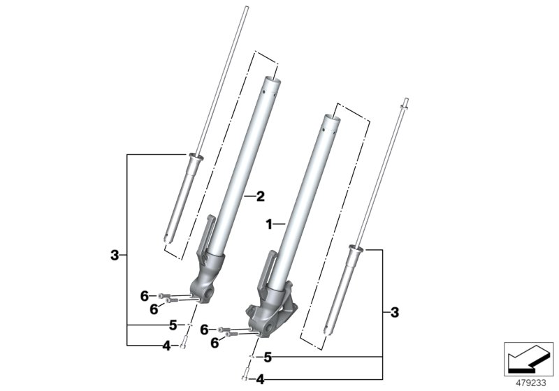 Подвижная трубка/амортизатор для BMW K03 G 310 R (0G01, 0G11) 0 (схема запчастей)