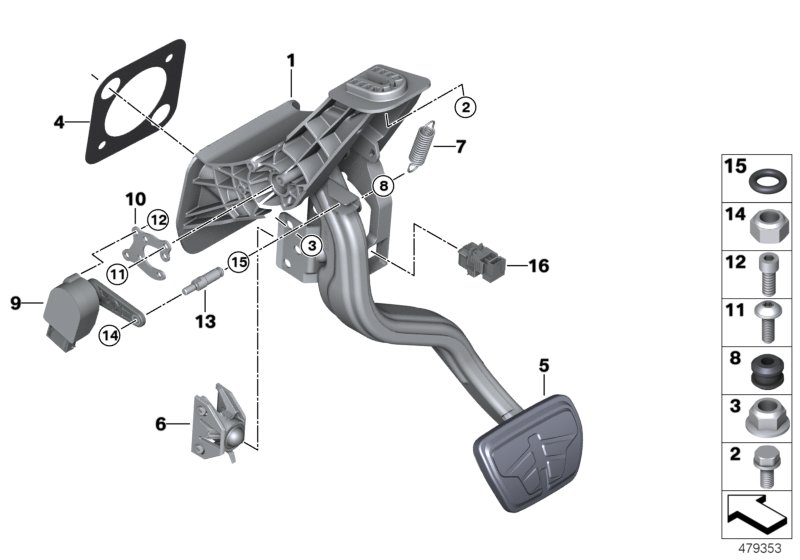 Педальный механизм АКПП для BMW G01 X3 20i B48C (схема запчастей)
