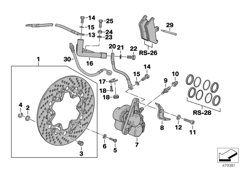Тормозной механизм переднего колеса для BMW 89V2 K 1100 RS (0522,0532) 0 (схема запчастей)