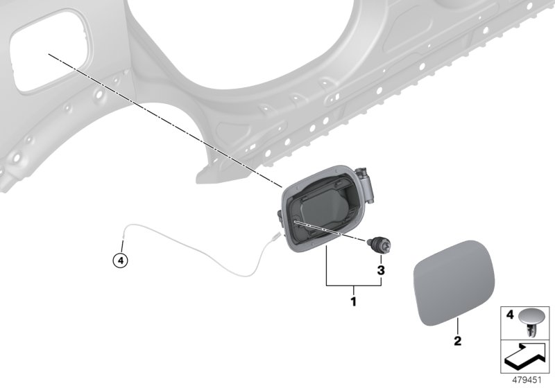 Заслонка заливного отверстия для BMW F60 One B38B (схема запчастей)