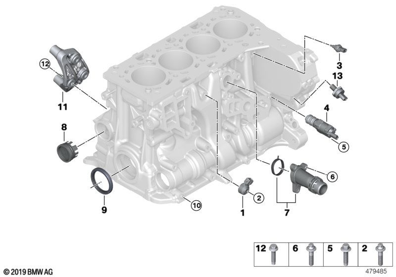 Блок цилиндров/дополнительные элементы для BMW F45 225iX B48 (схема запчастей)