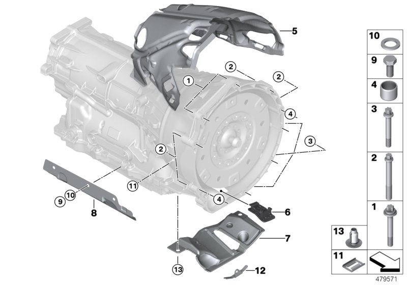 Крепление/дополнит.элементы КПП для BMW F33N 430iX B48 (схема запчастей)