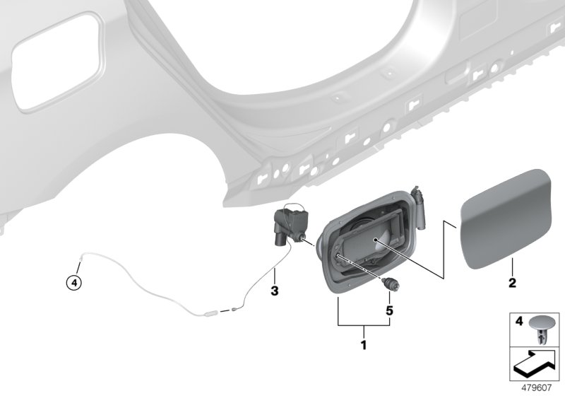 Заслонка заливного отверстия для BMW F45N 216i B38B (схема запчастей)