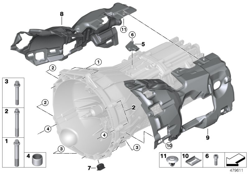 Крепление/дополнит.элементы КПП для BMW G29 Z4 20i B48D (схема запчастей)