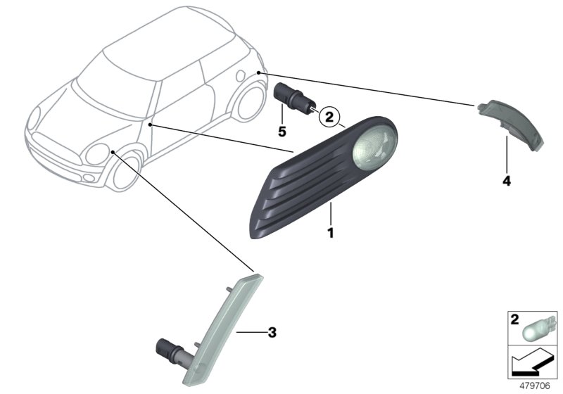 Указатель поворота/боковой габар.фонарь для MINI R59 Coop.S JCW N18 (схема запчастей)