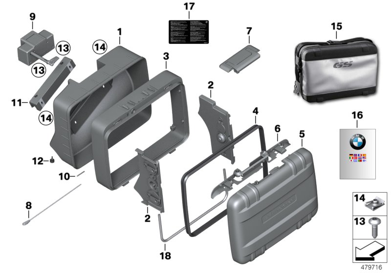 Детали телескопического кофра для BMW K72 F 800 GS 13 (0B02, 0B12) 0 (схема запчастей)