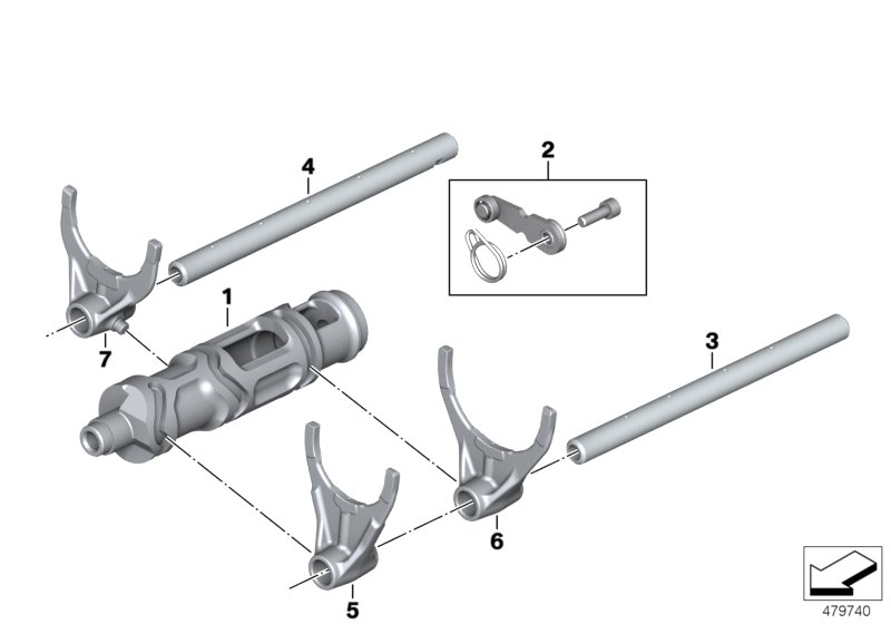 Детали механизма ПП 6-ступенчатой КПП для MOTO K54 R 1200 RS (0A05, 0A15) 0 (схема запчастей)