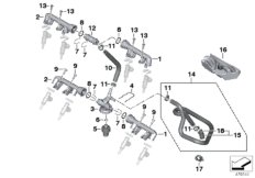 Клапаны/трубопроводы системы впрыска для BMW K46 S 1000 RR 10 (0507,0517) 0 (схема запасных частей)
