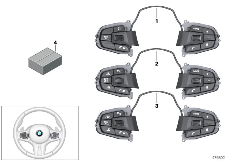 Переключатель рулевого колеса M-Sport для BMW G11 730i B48 (схема запчастей)