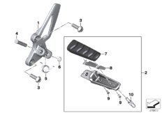 Планка упора для ног/упор для ног Пд для BMW K21 R nineT 16 (0J01, 0J03) 0 (схема запасных частей)