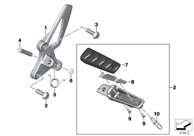 Планка упора для ног/упор для ног Пд для MOTO K21 R nineT 16 (0J01, 0J03) 0 (схема запчастей)