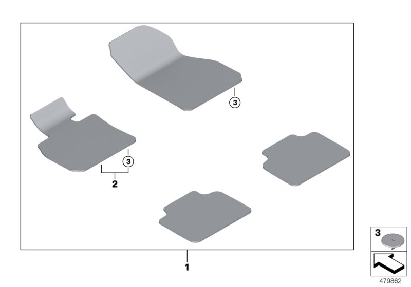Ножной коврик Velours для MINI F60 JCW ALL4 B48E (схема запчастей)